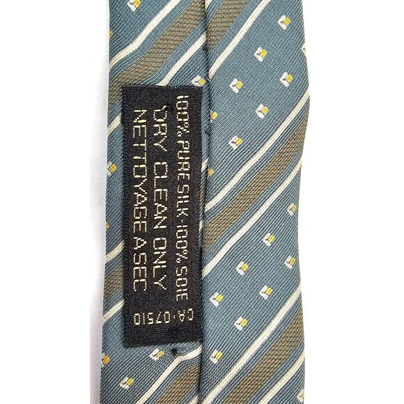 Giorgio Armani Cravatte 100% Silk Mens Tie Blue & Brown Striped With Yellow Dots - Picture 4 of 9